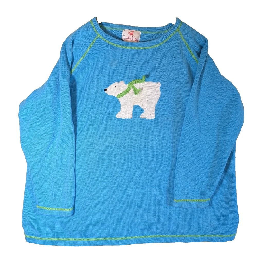 Vintage Quacker Factory Sweater Blue Polar Bear Embroidered Grandma Core Teacher